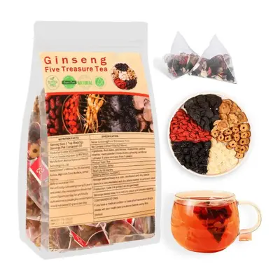 Herbiary Kidney Tea Formula-Organic Ginseng Five Treasure Tea for Men & Women | Traditional Healthy Kidney Detox Tea & Cleanse | Natural Herbal Ingredients Value Pack Ginseng Red Date Mulberry Herbal Formula