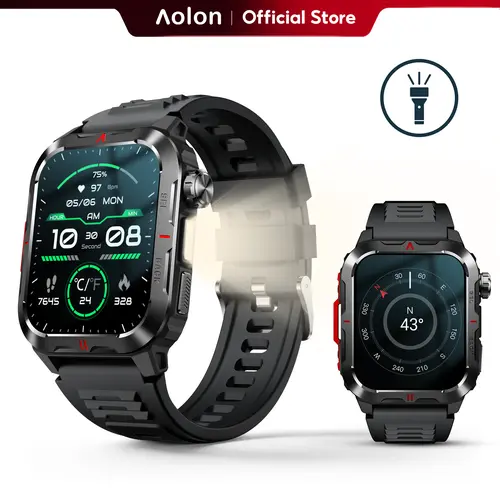 Aolon Tetra S5 Military-Grade Rugged Smartwatch (Wearable Tech Device) - 1.93'' Screen, Compass, Flashlight, Custom Buttons, Digital Crown, IP68 & 1ATM Waterproof, Hiking Outdoor Fitness Modes, iOS & Android Compatible, Cool Gadget, Unique Gift for Men,so