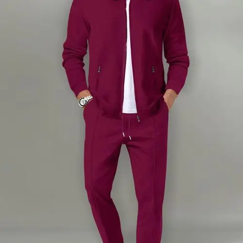 KZZ Male Sporty Chic 2-Piece Tracksuit Set - Front Zipper Plain Jacket & Drawstring Waist Pants, 2XL Men's Activewear for Gym Workout, Running, Casual Wear,sohochic