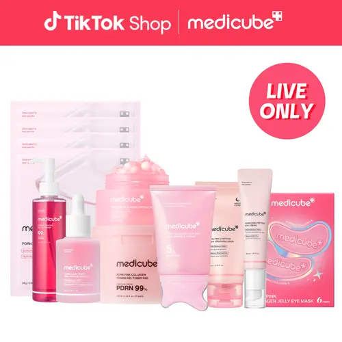 [LIVE Exclusive] [medicube] shopbluewaters PDRN Full SET | Complete Glow+Firming Skincare Set | Gel-to-Foam Cleanser, Gel Toner Pad, PDRN Ultralight Serum, PDRN Capsule Cream, Neck Guasha Cream, Eye Serum, Wrapping Mask | Radiance-Boost Routine | K-Beauty