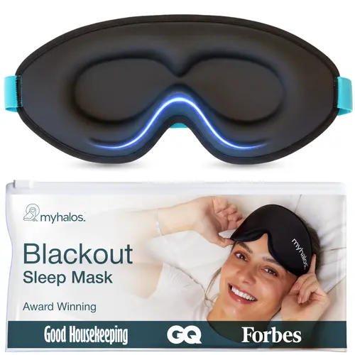 MyHalos 3D Blackout Sleep Mask - Lightweight Sleep Mask, Lash Friendly + Zero Eye Pressure | Calming Eye Mask for Deep Sleep