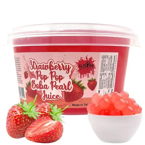Fusion Select Strawberry Popping Boba Pearl Juice 490g Bursting Fruity Flavor Soft Juicy Texture Low Calorie Dessert Toppings for Bubble Tea & Drinks