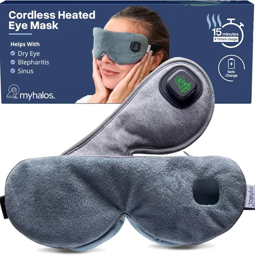 MyHalos Cordless Heated Eye Mask for Dry Eyes - Rechargeable Eye Heat Mask - Dry Eye Mask with Washable Cover - Warm Compress for Eyes, Styes & Blepharitis - USB Heated Eye Mask for Dry Eyes
