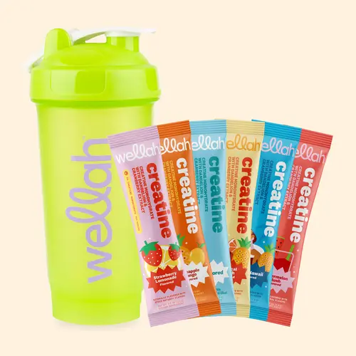 Wellah Creatine Sample Pack + Shaker Bottle | Creatine Monohydrate Stick Packs Energy Drink Beverage Sport Convenient Daily