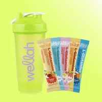 Wellah L-Glutamine Sample Pack + Shaker Bottle | Includes Tropical Punch, Strawberry Lemonade, Unflavored, Peach Mango & Blue Hawaii | Supports Gut Health And Muscle Recovery