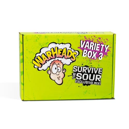 WARHEADS Survive The Sour Box - Wally's Mix Sour Bundle, 6 Assorted Candies with Squeeze Sprays & Chewy Cubes, Tangy-Fruity Flavor for Youth, Novelty Candy Bold Treat Seekers