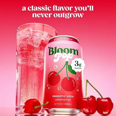 Bloom Pop Prebiotic Soda 12 Pack, 12oz Cans - Prebiotic Soda for Gut Health, Low Calorie Soda, No Caffeine, Healthy Soft Drink Alternative, Fruit Flavor Beverage