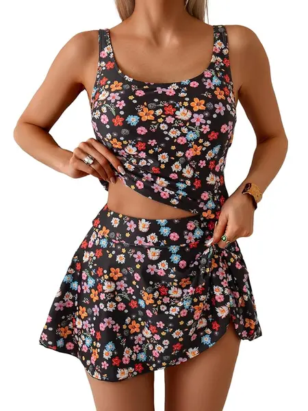 Eomenie Tankini Swimsuit for Women Tummy Control Two Piece Bathing Suit High Waisted Tank Top with Swim Skirt Swimdress #Deals For You Days, Fashion Tankini, Floral Tankini Set, 2 Piece Sets