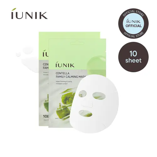 [IUNIK Official] Centella Family Calming Mask | Instant Cooling & Soothing Sheet Mask for All Skin Types | Vitamin B5 Barrier Complex | 10 Vegan Sheets | Korean Skincare, K-Beauty