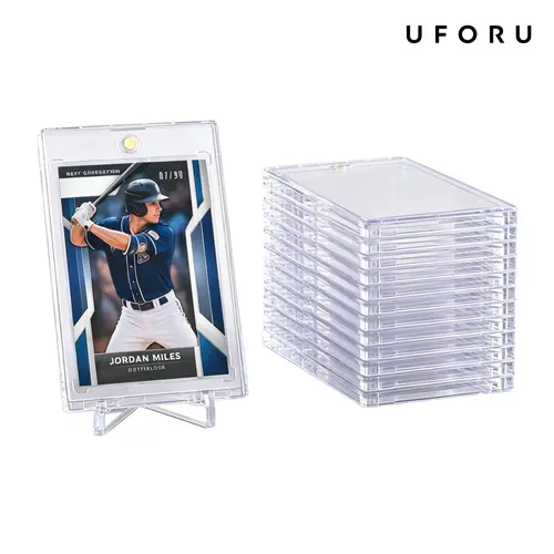 UFORU Collector-Friendly Magnetic Plastic Storage Sleeves - 35pt Hard Case, Fast 1-Touch Open Holder for Sports Collectibles (Baseball, MTG), Toploaders, Trading Card Album for Display