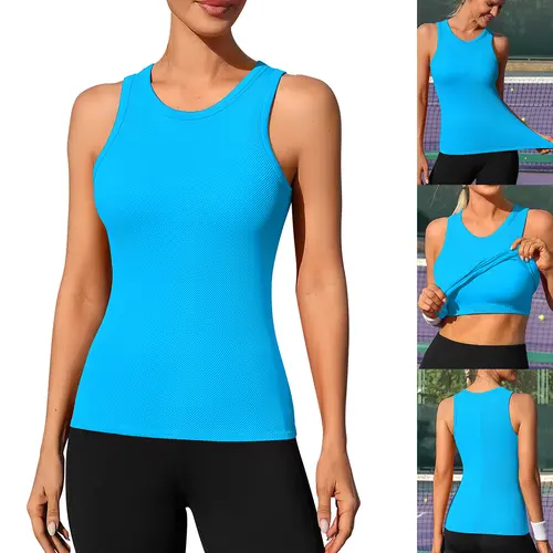 ATTRACO Ribflex Women's Seamless High Neck Workout Tank Top with Built-in Bra & Removable Padding for Yoga & Gym Training