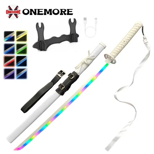 DKD Light Up Anime Samurai Katana Shirayuki Sword – 40" LED Color-Changing Cosplay Prop with 10 Light Modes, Sageo Belt & Display Stand Perfect Halloween gifts