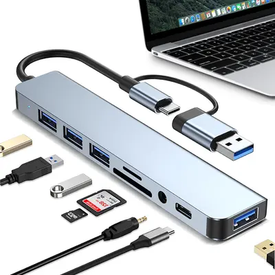 USB C Hub, 8 in 1 USB C to Multiport Adapter, 3 USB 3.0 Ports, SD/TF Card Reader, 100W PD, Desigend for PC/Laptops/MacBook Pro/Air/iMac/iPad and More Devices US Delivery