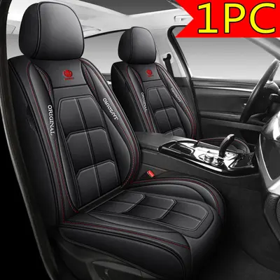Waterproof PU Leather Car Seat Cover with Red Stitching - 1PC Single-Piece Front Seat Protector, Easy Install, Spill-Proof Stain Guard, Automotive Interior Accessory, Seat Covers