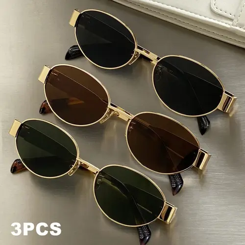 Women's 3-Pack Classic Oval Metal Frame Sunglasses with Tinted Lenses - Versatile Casual Eyewear for Everyday & Beach Wear, Fashionable Backup Pairs for Weekend Getaways
