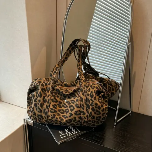 Medium Leopard Print Luggage Bag, Durable Fabric, Urban Lifestyle, Subtle Print, Unique Design, Versatile Lazy Style, Fashionable Travel Bag, Travel Duffel Bags