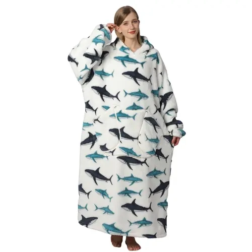 Msrlassn Oversized Cute Wearable Hoodie Blanket Nightgown Ultra Soft Sherpa Hooded Blankets Warm with Giant Pockets Halloween for Women Men Adults