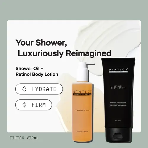 DRMTLGY Body Duo. Retinol Body Lotion + Shower Oil. Hydrates and Restores Youthful-Looking Skin, Improves Firmness and Elasticity.