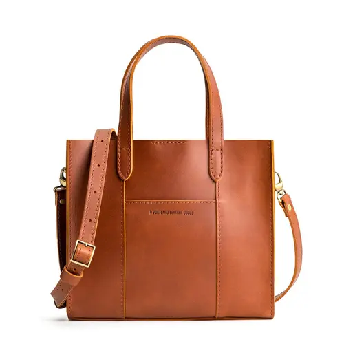 Portland Leather Lola Crossbody Tote Bag - Real Leather Mini Tote Purse with Exterior Pocket