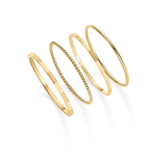 PAVOI 14K Gold Plated Four Pieces Thin Rings Set for Women - 4 Dainty Stacking Rings Pack - Minimalist Stackable Bands