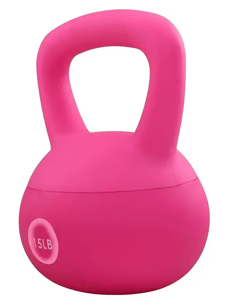 Fitvids Soft Kettlebell Ergonomic Grip, Iron & Sand Filled, 15 Pounds, Pink