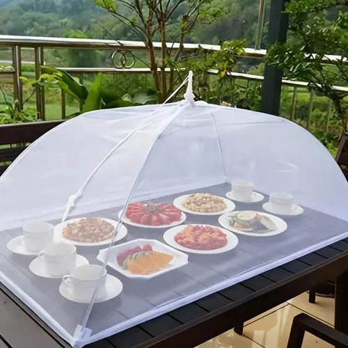 Foldable Food Cover, Mesh Food Cover, Portable Food Shelter, Picnic Supplies, Ideal for Outdoor Picnics, Bbqs & Parties, Containers, Household Items, for Salad, White, Kitchen, Utensils, Lightweight，Fruit Hygiene Barbecue,home essentials