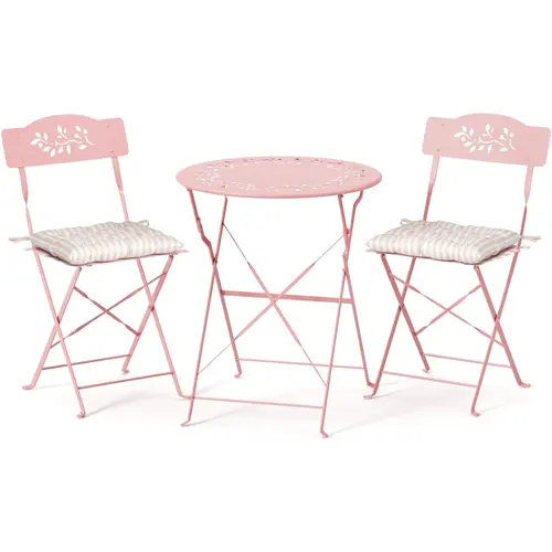 VINGLI Outdoor Folding Bistro Table and Chairs Set of 2, 3-Piece Bistro Set with Olive Leaf Cutout Design and Comfortable Cushions for Patio, Balcony, Garden, Porch, Yard