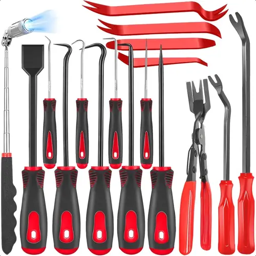 17pcs Telescoping Magnetic Pickup Tool Set with Extendable Neck Hook & Pick Tools for Car Trim Removal Scraper Auto Clip Remover Fastener Rivets Puller Mechanic Automotive Tools Kit, Car Repair Tool, Magnet Pickup Tool,toolupgrade