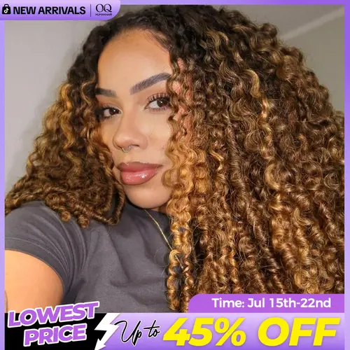 [3 In 1 Half Wig] Burmese Curly Highlight 4/27 Color Wear Go Half Wig With Elastic Drawstring 250% Density Flip Over Wig Human Hair #SohoChic #TikTokShopBackToSchool