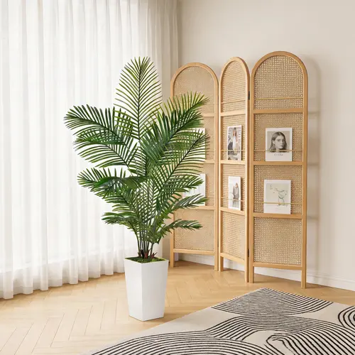 Artificial Palm Plants - 5ft-6ft Tall, Realistic Leaves, Pre-Assembled 60in Floor Plant in 15.7in Removable White Plastic Planter, 76lbs, Decor for Living Room, Home Office