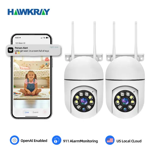 Hawkray Intelligent Digital Surveillance Camera (1pc) - Camera Security System, Plug-and-Play/Portable Smart Home Business Device, 5X Zoom, Full Color Night Vision, 2-Way Audio, Motion Alarm, OpenAI Enabled, US Cloud, Easy Installation, Digital Camera