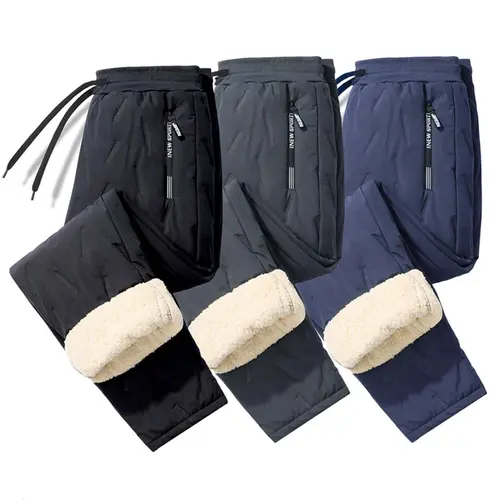 Men's 3-Piece Solid Color Zipper Pocket Thermal Trousers, Regular Fit Comfortable Casual Waterproof Drawstring Waist, Autumn Winter Fleece-Lined Activewear, Sports Clothes, 3-Color Menswear Essential, Wetterproof Men's Pants,sohochic