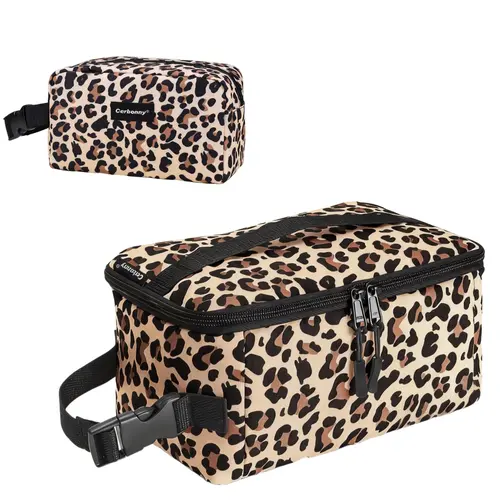 Cerbonny Animal Print Insulated Lunch Bags, 2-Piece Polyester Set with Detachable Gel Packs – Holds 3 & 6 Cans, Lightweight Can Cooler, Reusable Cooler, Double Handle, Easy Cleaning, Portable Back to School Bag