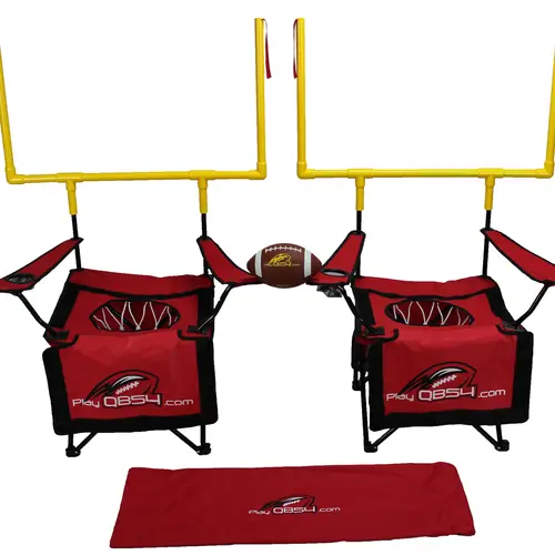 QB54 Red Set - 2 Chairs 2 Goalposts Football Carrying Bag Kicking Tee Ball Pump for Tailgate Fun & Game Day Rivalry