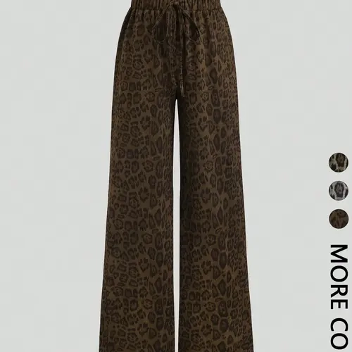 Women's Casual Leopard Print Wide Leg Pants, Loose Fit High Waist Trousers, Comfortable Fashion Bottoms for Daily Wear, Printed Pants
