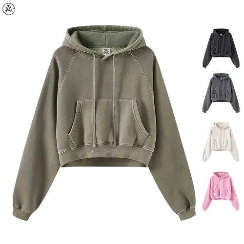 [Restock] Arssm Women’s Cropped Hoodie – Acid Wash Fleece Lined Oversized Pullover Sweatshirt for Cozy Streetwear & Casual Fall Outfits Sohochic