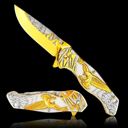Eagle Pattern Metal Blades Folding Knife - Men's Pocket Knife, Camping Portable Tool, Outdoor Camping Cooking Gear, Emergency Survival Item, Ideal Christmas Gift