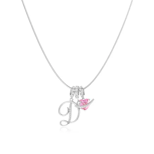 TEWIKY 3 Layered Initial Necklace for Women, 925 Sterling Silver Pendant with Pink Heart Zircon, Adjustable Snake Chain Choker, Personalized Letter Jewelry for Womens Gifts, Accessories For Women, Initial Necklaces, Stylish Accessories, Chains, Heart Neck