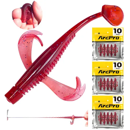 ArcPro 30Pcs Paddle Tail Swimbaits, TPE Soft Fishing Lures with Vibrating Tail Action & Natural Swimming Motion for Bass, Crappie, Saltwater & Freshwater Fishing