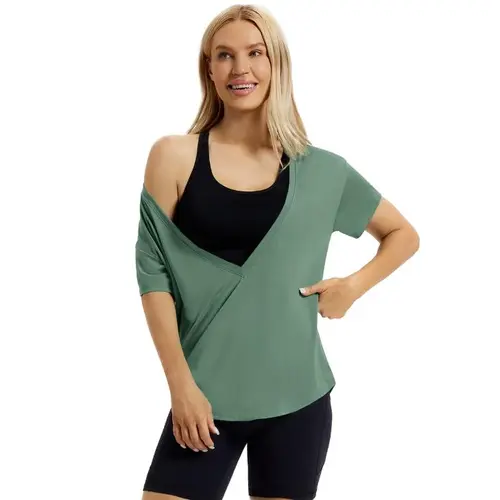 MAGCOMSEN Reversible Deep V-Neck T Shirts for Women Summer Casual Short Sleeve Sexy Tops Lightweight Loose Fit Basic Tees for Gym Workout,sohochic