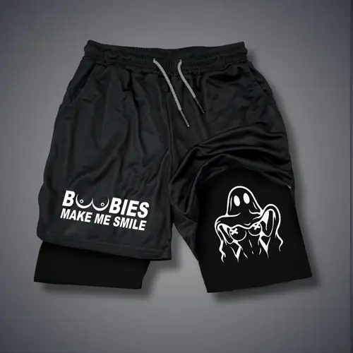 Double-Layer Sports Shorts Graphic Streetwear Shorts Men Outfits Men Vacation Outfits Shorts
