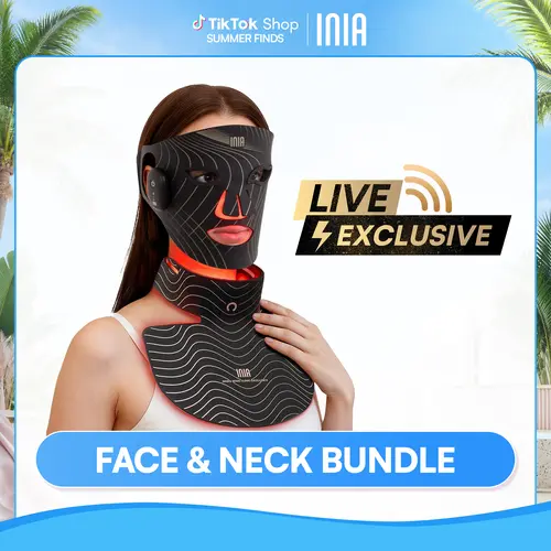 【LIVE EXCLUSIVE】INIA GLOW Wireless Red Light Face & Neck & Chest Mask Bundle – 630nm & 850nm Red Light Therapy Mask Devices | Skincare Set for Lifting, Firming & Radiant Glow at Home, Rechargeable & Portable with 2-Year Warranty, Beauty Products, Glowup,s