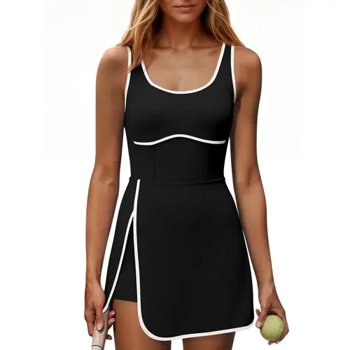 Fisoew Sports Womens Workout Tennis Dress with Built-in Bra & Shorts Pockets Sleeveless Cutout Golf Athletic Mini Dresses, Recommendations Workoutdress,summerwins