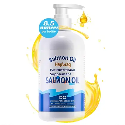 HAPWAG Salmon Fish Oil with EPA & DHA, Omega-3 for Dogs & Cats, Supports Skin & Coat Health, Joint & Heart Function, Immune System, Tasty Liquid for Pets