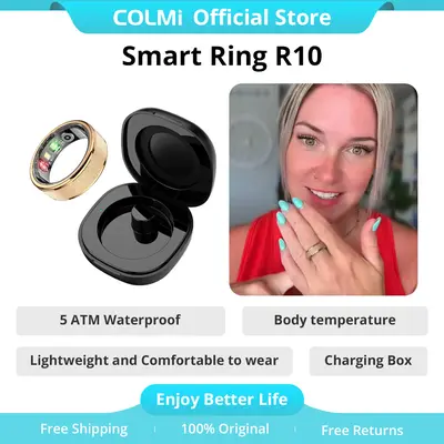 COLMI Smart Ring - 5ATM Waterproof, Water-Resistant Modern-Design-Style Automatic Fitness Tracker, Wireless Smart Wearable with Temp Tracking, Gold & Black Options, Suitable for Couples, Includes Charging Box, Water Proof, Electronic Gadgets,sohochic