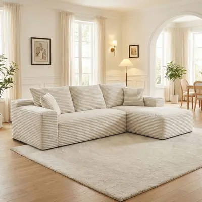 【2 Packages Shipping】105.9" Oversized Chaise Lounge Sofa Cloud Sectional Couch with L-Shape Chaise Upholstered Corduroy Velvet for Living Room & Bedroom