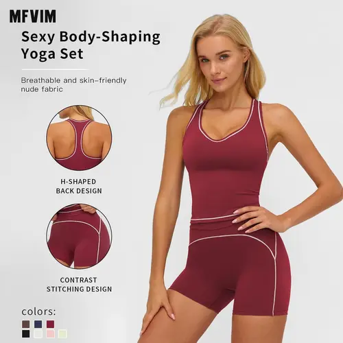 MFVIM Women's 2 Pcs Solid Athleisure Set High Stretch Spaghetti Strap Backless Quick Drying Sports Bra & High Waist Drawstring Skinny Gym Shorts, Breathable Comfortable Workout Set Packs for Yoga, Gym,summerwins,travel essentials,camping essentials,soho,s