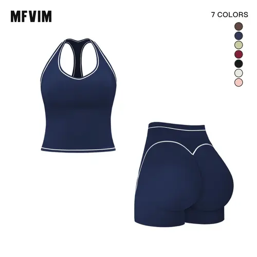 MFVIM Women's 2-Piece Solid Athleisure Set - High-Stretch Breathable Quick-Drying Spaghetti Strap Backless Crop Sports Bra & High Waist Drawstring Skinny Shorts, Activewear Workout Sets, Gym Workout Apparel, Clothes for Women (Yoga, Gym), 2 Piece Sets, Wo