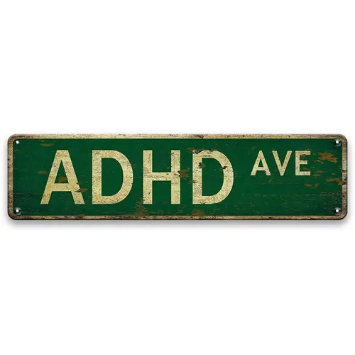 ADHD AVE Lettering Metal Tin Sign, Vintage Metal Sign, 1 Count Street Sign, Wall Art for Home, Bar, Cafe, and Garage Decor, Home Decor,sohochic