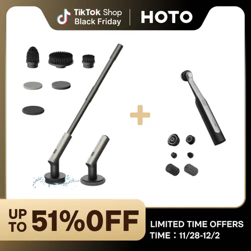 HOTO Rechargeable Wireless Cordless Handheld Powerful Electric Spin Scrubber Full House Kit with Cleaning Brush, Strong Torque, Dual Speed, IPX7 Waterproof, Battery-Operated for Tiles, Corners - 51% Off Limited-Time Offer for Pet Lovers, Magnetic Heads Sn